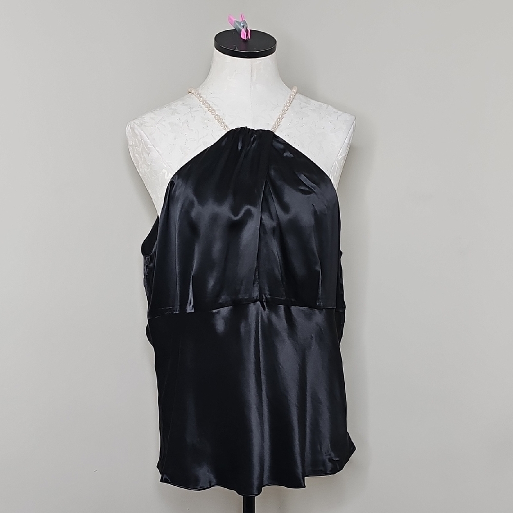 Chic Black Satin Halter Blouse